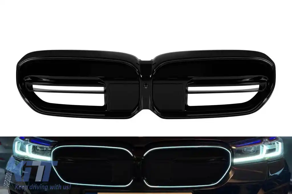 Grile de rinichi iluminate Iconic Glow potrivite pentru BMW Seria 5 G30, G31 2020-2023, lac negru