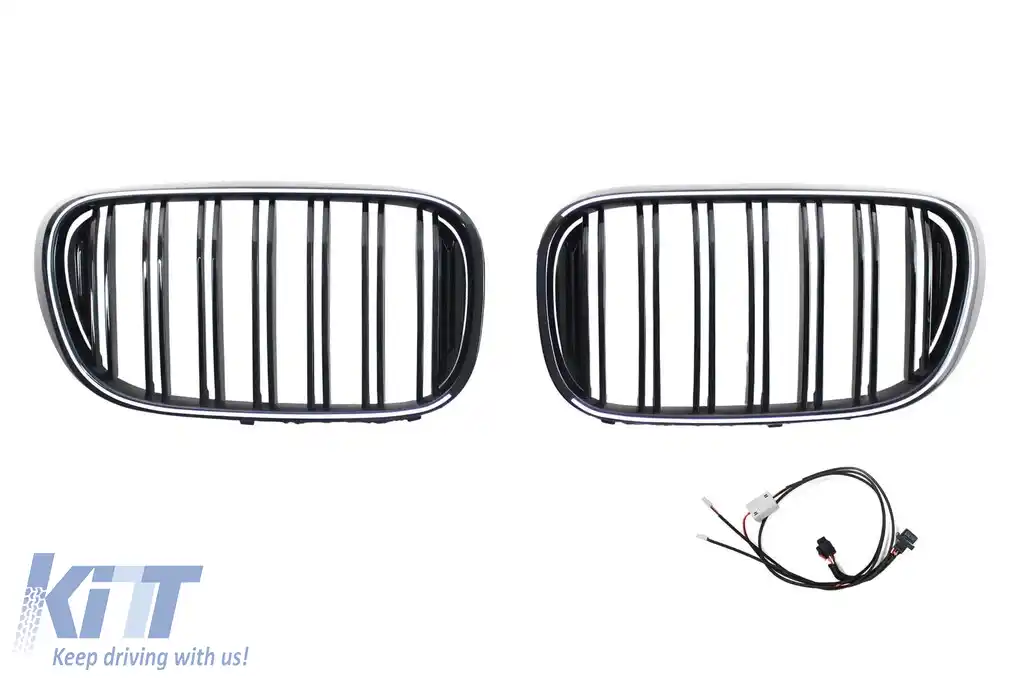 Grile de rinichi iluminate stil Iconic Glow cu fante duble potrivite pentru BMW Seria 7 G11, G12 2015-2020, negru lucios