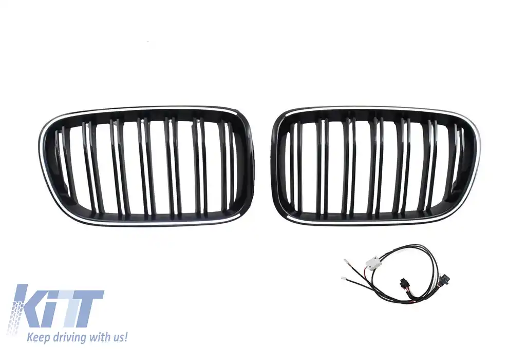 Grile de rinichi iluminate stil Iconic Glow cu fante duble potrivite pentru BMW X3 F25 2010-2013, negru lucios