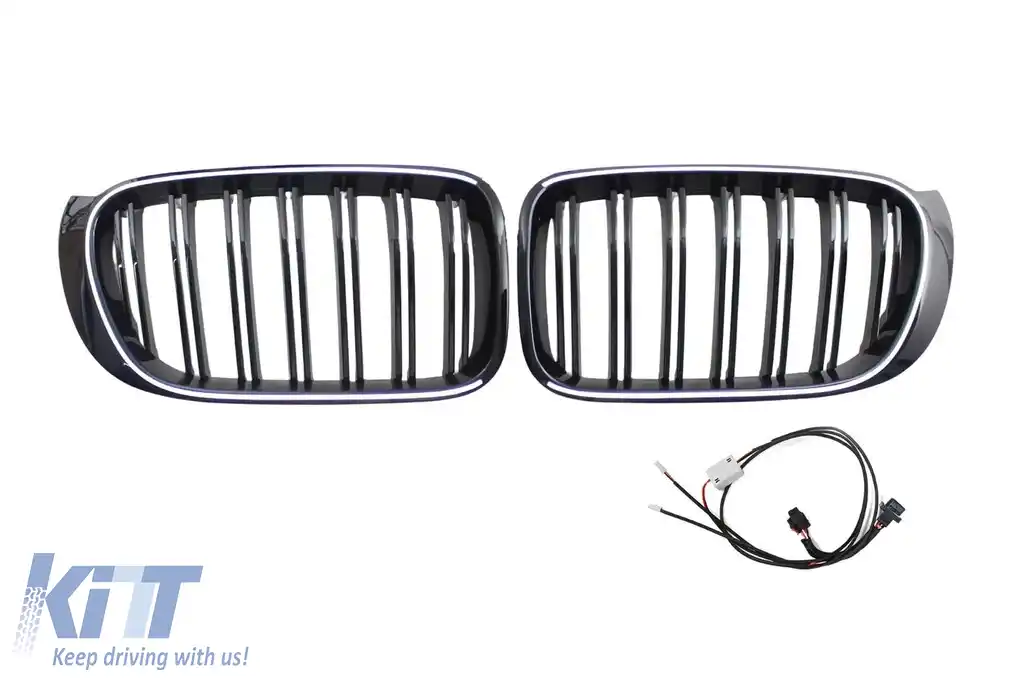 Grile de rinichi iluminate stil Iconic Glow cu fante duble potrivite pentru BMW X3 F25 2014-2017, negru lucios