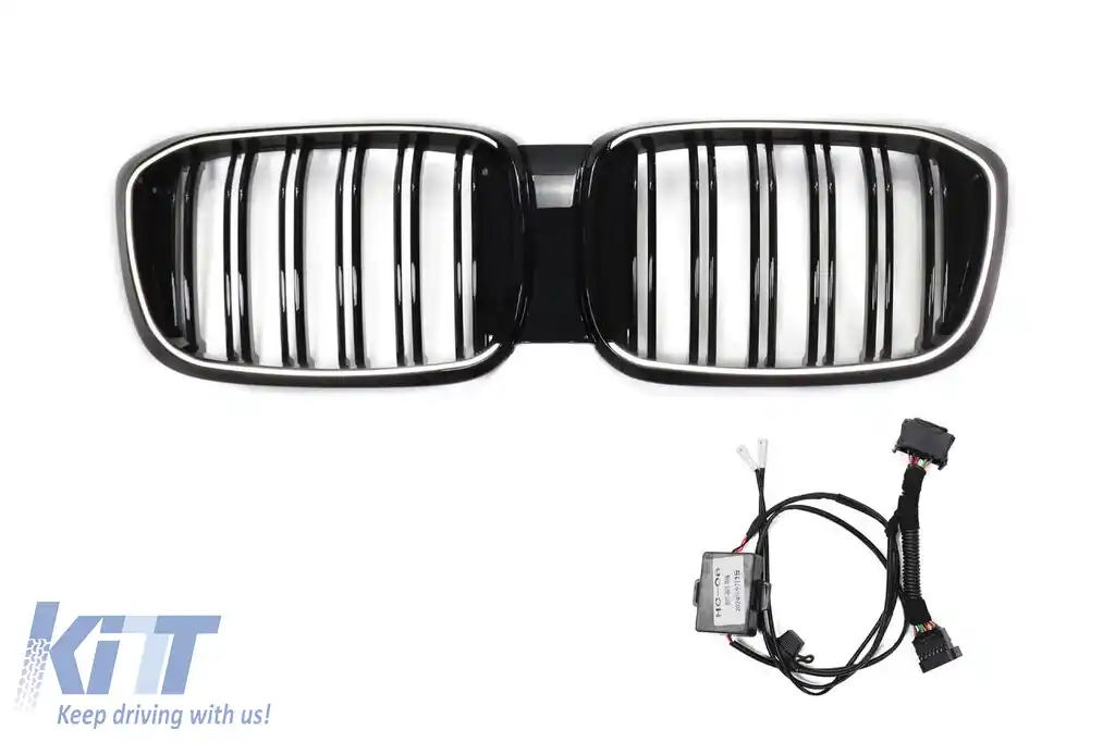 Grile de rinichi iluminate stil Iconic Glow cu fante duble și design LCI potrivite pentru BMW X3 G01 2018-2022, negru lucios