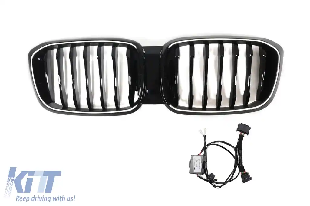 Grile de rinichi iluminate stil Iconic Glow cu lamele unice și design LCI potrivite pentru BMW X3 G01 2018-2022, negru lucios