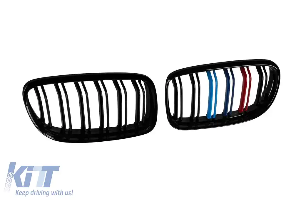 Grile de rinichi tip M3 cu nervuri duble, lac negru cu decorare M, potrivite pentru BMW Seria 3 E90 sedan, E91 touring 2008-2012-image-6145677