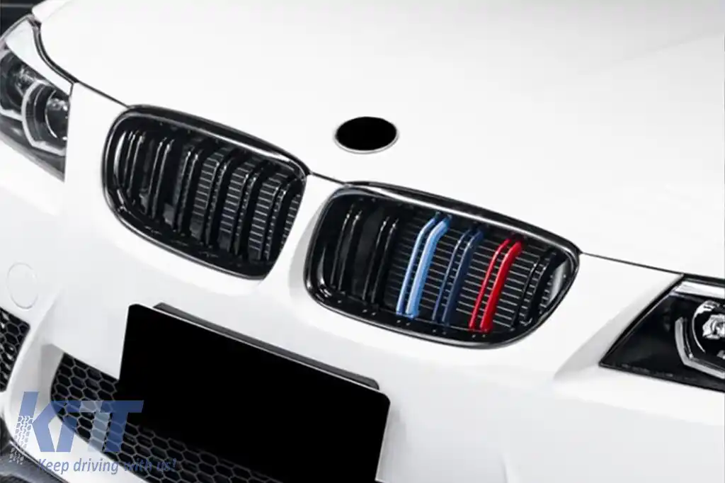 Grile de rinichi tip M3 cu nervuri duble, lac negru cu decorare M, potrivite pentru BMW Seria 3 E90 sedan, E91 touring 2008-2012-image-6145679