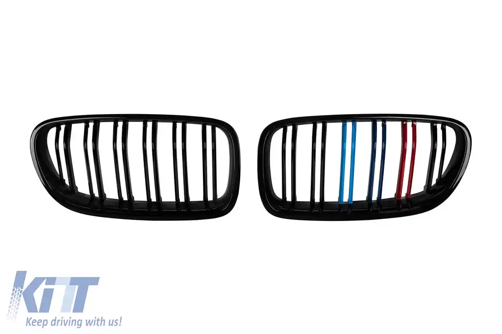 Grile de rinichi tip M5 cu dublu nervură, vopsite în negru, cu decorare M, potrivite pentru BMW Seria 5 F10 sedan, F11 touring 2010-2017