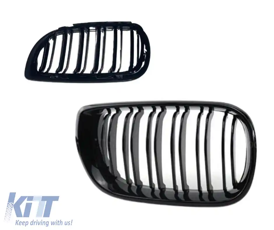 Grile frontale potrivite pentru BMW 3 E46 02-05 Sedan/Touring M4 Look cu grilă dublă tri-color glossy negru 2 buc.-image-6312174