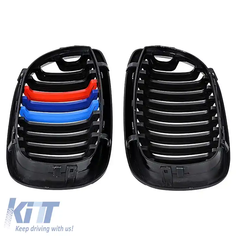 Grile frontale potrivite pentru BMW 3 E46 03-06 Coupe/Cabrio Tri-color / Negru lucios 2 buc.-image-6304822