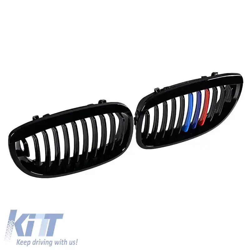 Grile frontale potrivite pentru BMW 3 E46 03-06 Coupe/Cabrio Tri-color / Negru lucios 2 buc.-image-6304823