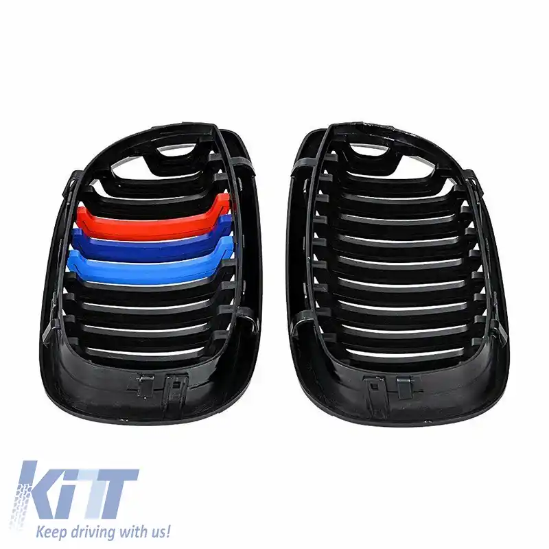 Grile frontale potrivite pentru BMW 3 E46 03-06 Coupe/Cabrio Tri-color / Negru lucios 2 buc.-image-6304826