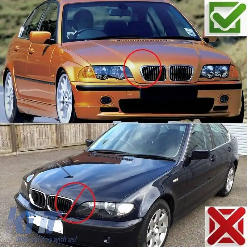Grile frontale potrivite pentru BMW 3 E46 99-01 Sedan/Touring/Compact M4 Look cu grilă dublă neagră lucioasă 2 buc.-image-6318158