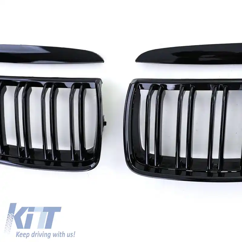 Grile frontale potrivite pentru BMW 3 E90/E91 05-08 M4 Look cu grilă dublă lucioasă neagră 4 buc.-image-6318138