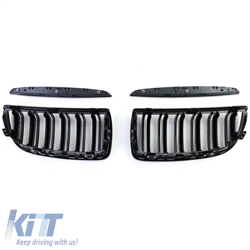 Grile frontale potrivite pentru BMW 3 E90/E91 05-08 M4 Look cu grilă dublă lucioasă neagră 4 buc.-image-6318143