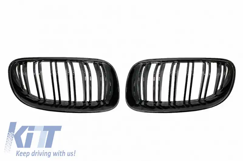 Grile frontale potrivite pentru BMW 3 E92/E93 06-11 M4 Look cu grilaj dublu negru lucios 2 buc.-image-6295932