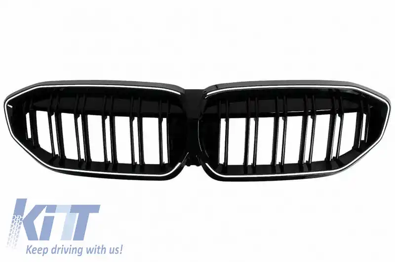 Grile frontale potrivite pentru BMW 3 G20 / G21 19-22 M4 Look cu grilă dublă LED lucioasă neagră cu 1 buc.-image-6324907