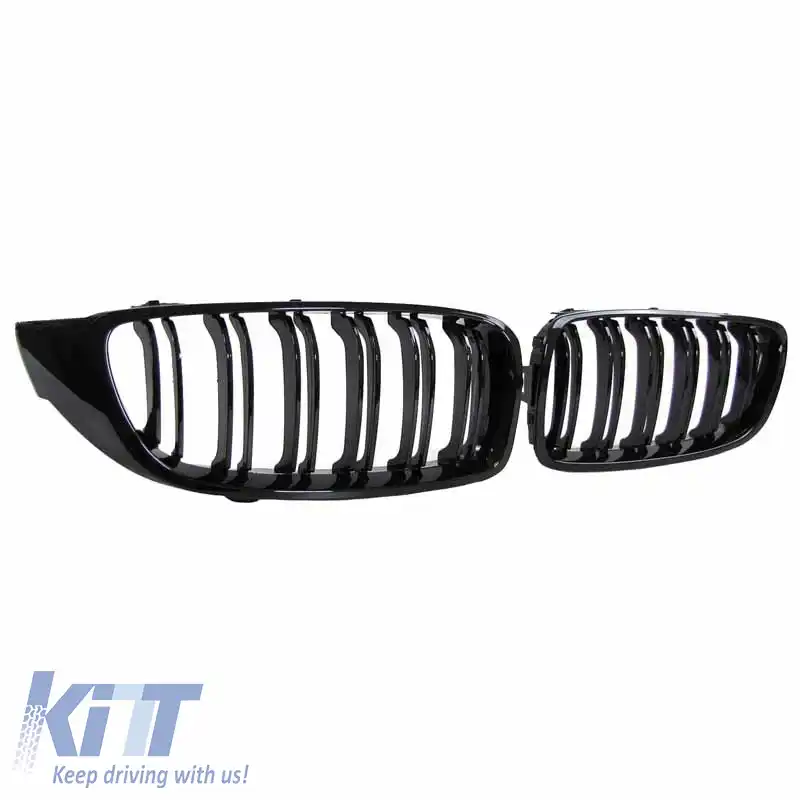 Grile frontale potrivite pentru BMW 4 F32 / F33 / F36 13-16 M4 Look cu grilă dublă lucioasă neagră 2 bucăți-image-6290156