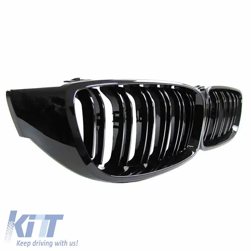 Grile frontale potrivite pentru BMW 4 F32 / F33 / F36 13-16 M4 Look cu grilă dublă lucioasă neagră 2 bucăți-image-6290158