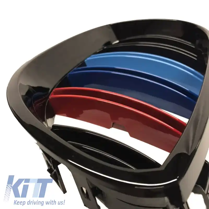Grile frontale potrivite pentru BMW 5 E60 03-11 M4 Look cu grilă dublă tri-color / negru lucios 2 buc.-image-6295960
