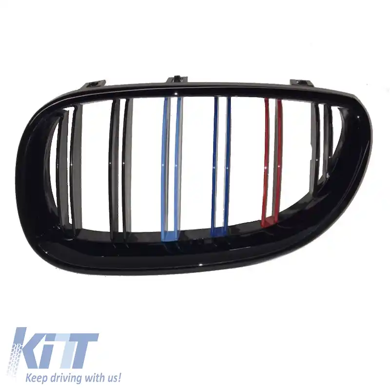 Grile frontale potrivite pentru BMW 5 E60 03-11 M4 Look cu grilă dublă tri-color / negru lucios 2 buc.-image-6295962