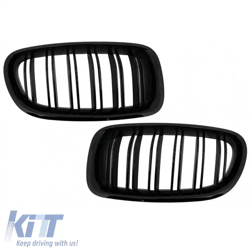 Grile frontale potrivite pentru BMW 5 F10 / F11 / F18 10-16 M4 Look cu grilă dublă neagră lucioasă V.2 2 buc.-image-6307144