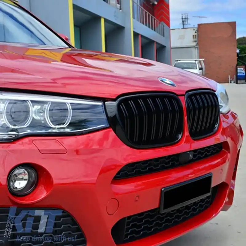 Grile frontale potrivite pentru BMW X3 F25 LCI 14-17 / X4 F26 14-17 aspect M4 cu grilă dublă, negru lucios, cu 7 grile 2 buc.-image-6299502