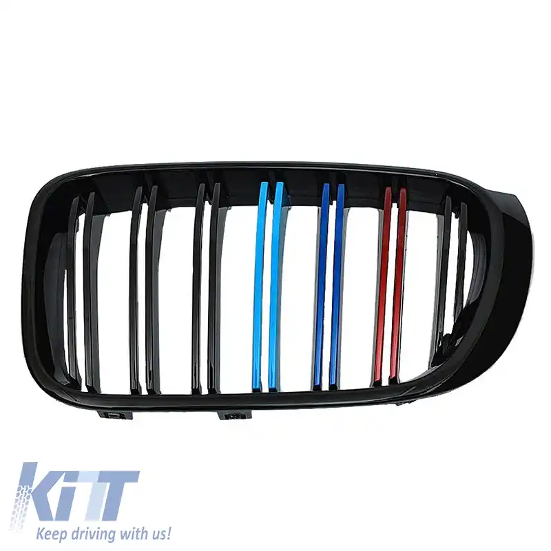 Grile frontale potrivite pentru BMW X3 F25 LCI 14-17 / X4 F26 14-17 aspect M4 cu grilă dublă tri-color glossy black cu 7 grile 2 buc.-image-6307351