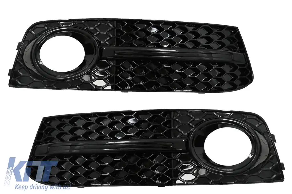 Grile Laterale Bara Fata compatibil cu AUDI A4 B8 8K (2007-2011) S4 Design Negru Lucios