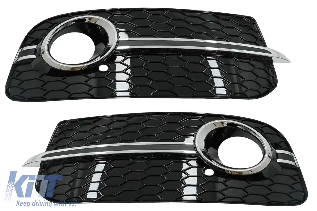 Grile Laterale compatibil cu Audi Q5 SUV 8R Facelift (2012-2016) RS Design Negru Lucios Crom