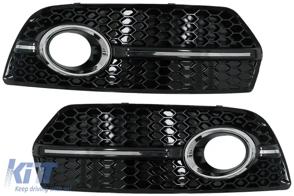 Grile Laterale compatibil cu Audi Q5 SUV 8R (2008-2011) RS Design Negru Lucios Chrome