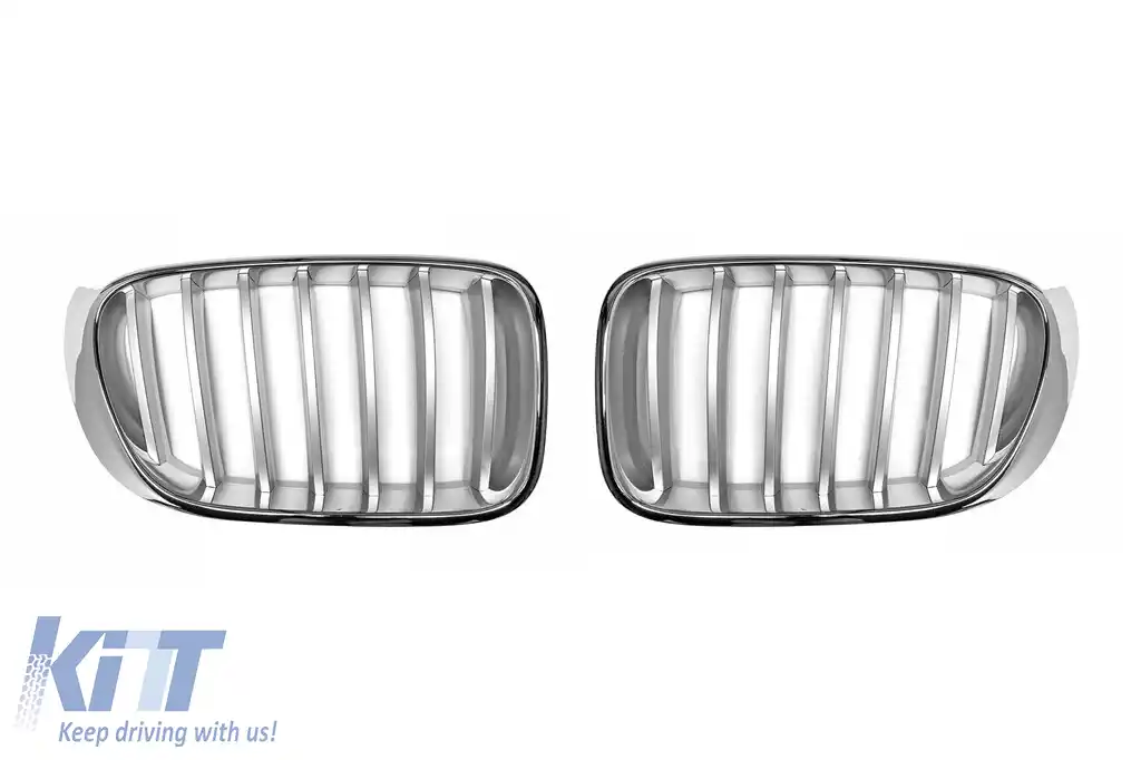 Grile rinichi cromate/gri potrivite pentru BMW X3 F25 2014-2017, X4 F26 2014-2018