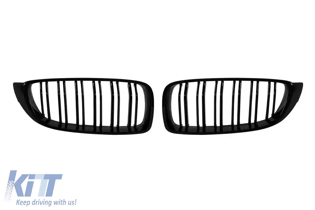 Grile rinichi cu două lamele, lucioase, de culoare neagră, potrivite pentru BMW Seria 4 F32 Coupe, F33 Convertible, F36 Gran Coupe după 2013