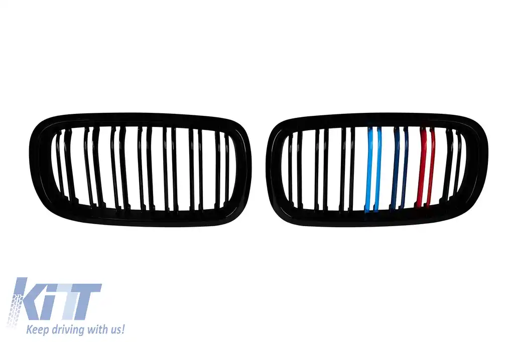 Grile rinichi cu nervuri duble, lac negru cu decoratiune M, potrivite pentru BMW X5 F15 2014-2018, X6 F16 2015-2019