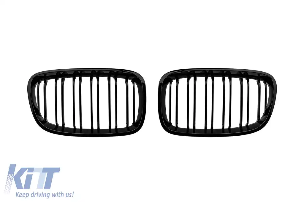 Grile rinichi cu nervuri duble, lac negru tip M1, potrivite pentru BMW Seria 1 F20 cu 5 uși, F21 cu 3 uși 2011-2015