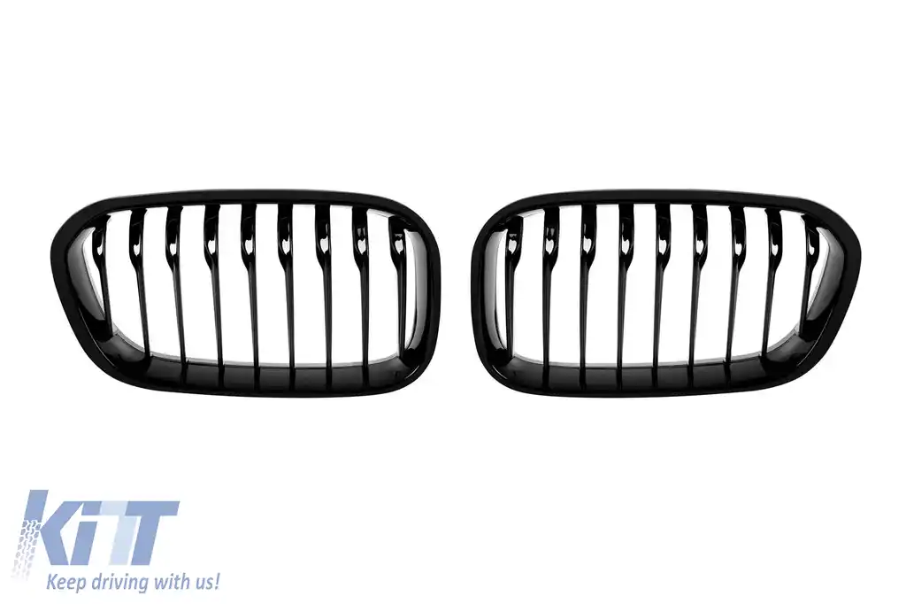 Grile rinichi cu nervuri simple, lacuite în negru, potrivite pentru BMW Seria 1 F20, F21 2015-2019
