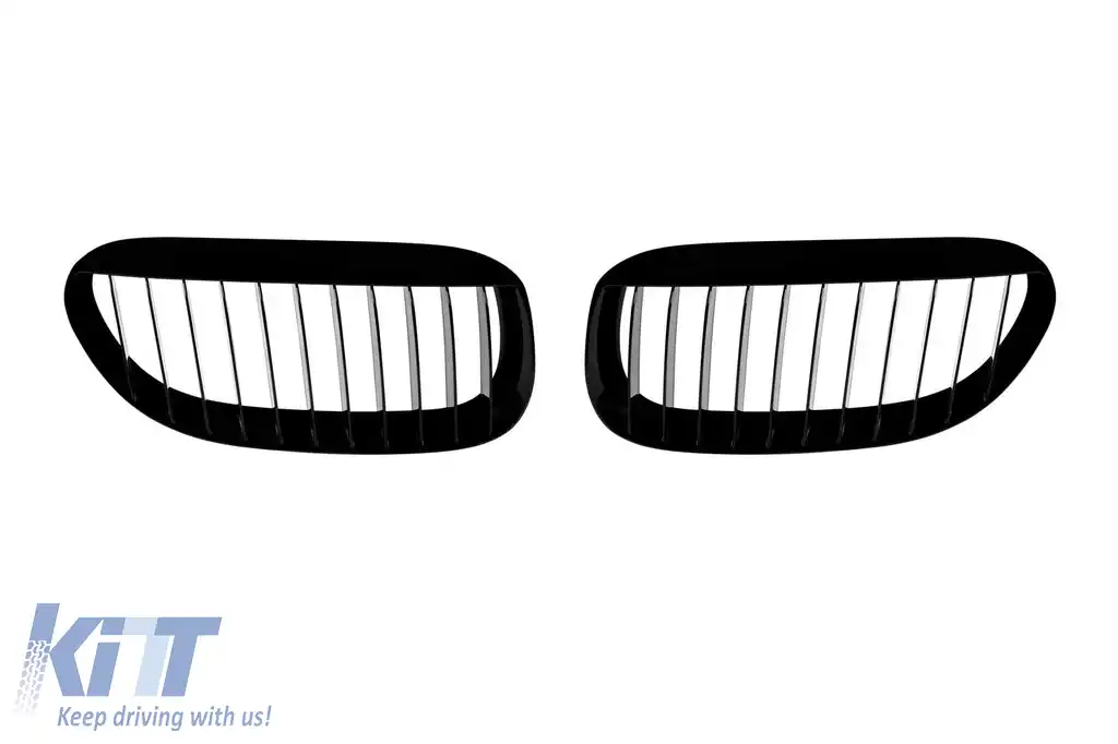 Grile rinichi cu nervuri simple vopsite în negru, potrivite pentru BMW Seria 6 E63, E64 2003-2010