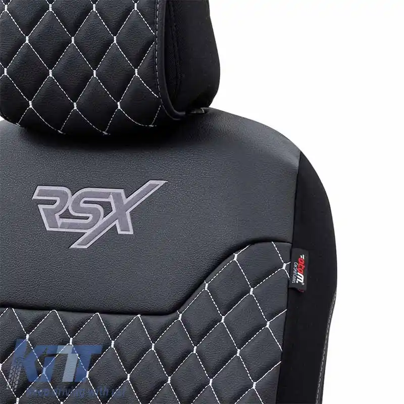 Husă semi pentru scaun potrivită pentru Otom RSX brodată cu diamant PVC negru cu cusături albe RSXD-102 1 bucată-image-6305178