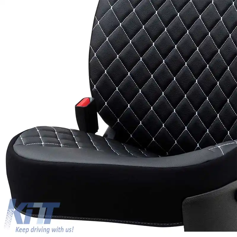 Husă semi pentru scaun potrivită pentru Otom RSX brodată cu diamant PVC negru cu cusături albe RSXD-102 1 bucată-image-6305179