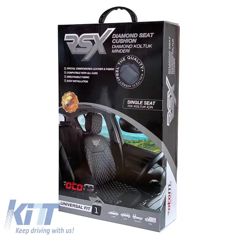 Husă semi pentru scaun potrivită pentru Otom RSX brodată cu diamant PVC negru cu cusături albe RSXD-102 1 bucată-image-6305181