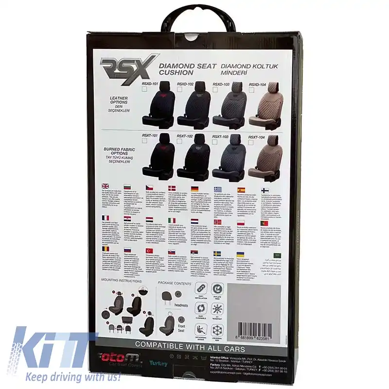 Husă semi pentru scaun potrivită pentru Otom RSX brodată cu diamant PVC negru cu cusături albe RSXD-102 1 bucată-image-6305182