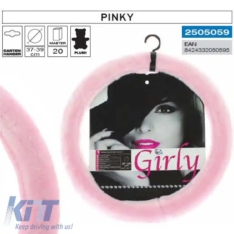 Husă volan ''Pinky'' Neagră cu Cusături Roz Medie 37-39cm 2505059-image-6296698