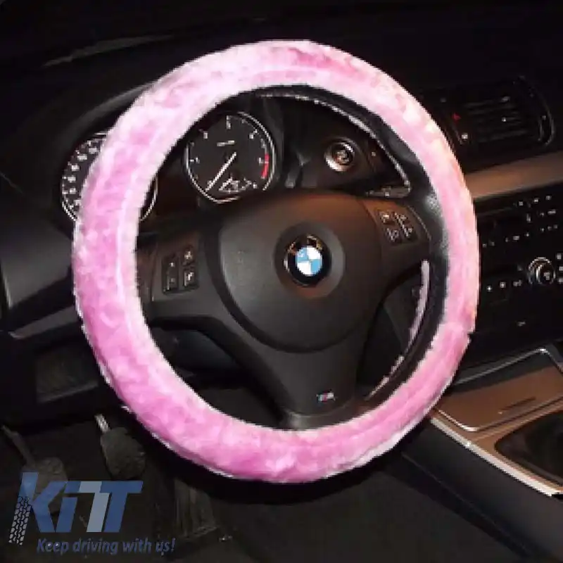 Husă volan ''Pinky'' Neagră cu Cusături Roz Medie 37-39cm 2505059-image-6296701