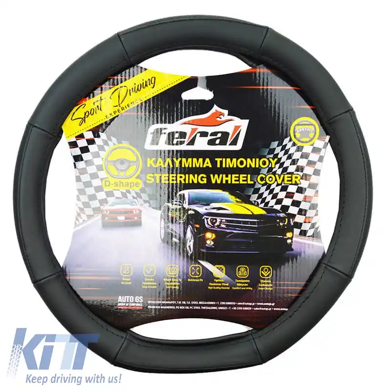 Husă volan PU Serius D Neagră cu cusături negre Mărime 38cm-image-6304118