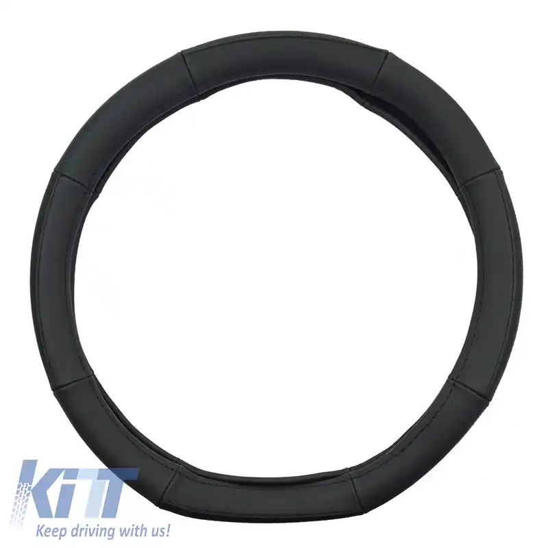 Husă volan PU Serius D Neagră cu cusături negre Mărime 38cm-image-6304119