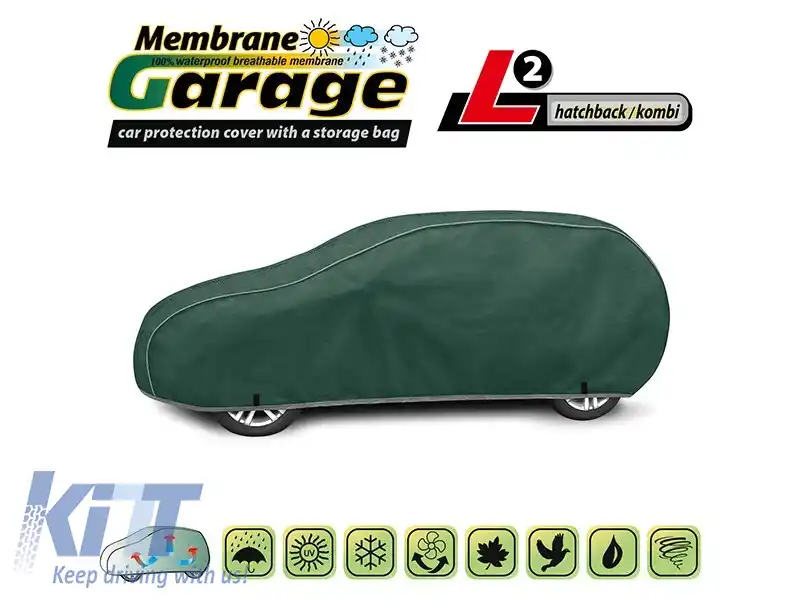 Husa Kegel seria Membrane Garage dimensiune L2 verde potrivită pentru hatchback/combina 430-455x126-136cm