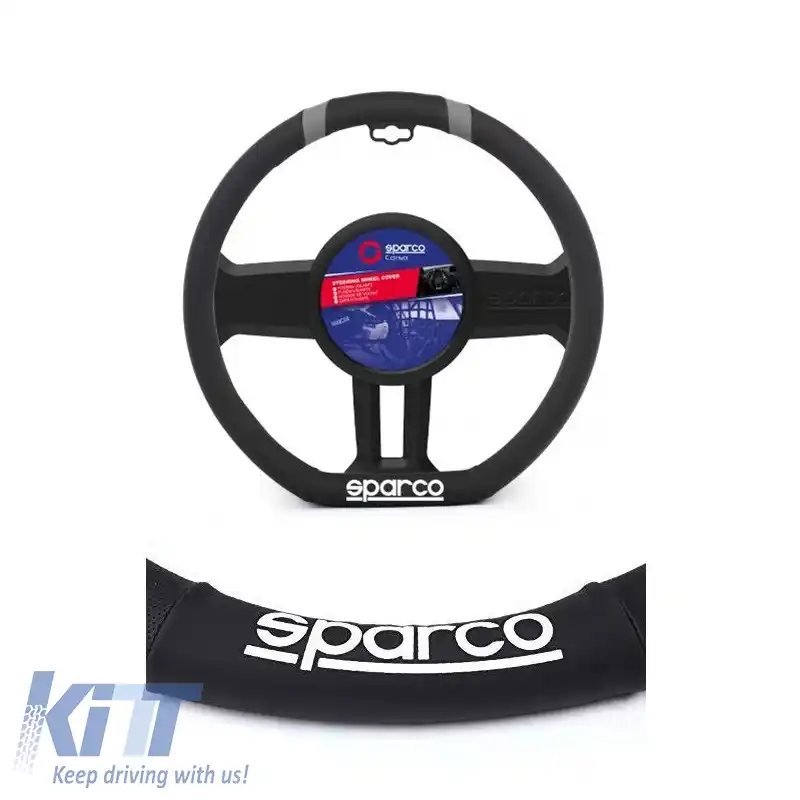 Husa Volan Din Piele Sintetică Tip D Neagră Cu Gri Sparco Medie 37cm-image-6313773