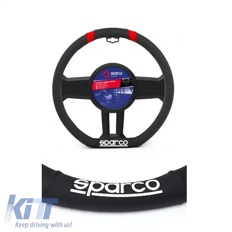 Husa Volan Piele Ecologică Tip D Neagră Cu Roșu Sparco Medie 37cm-image-6312794