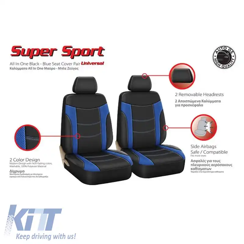 Huse de scaun Sport All In One Negru-Albastru Pachet 4 Piese-image-6292469