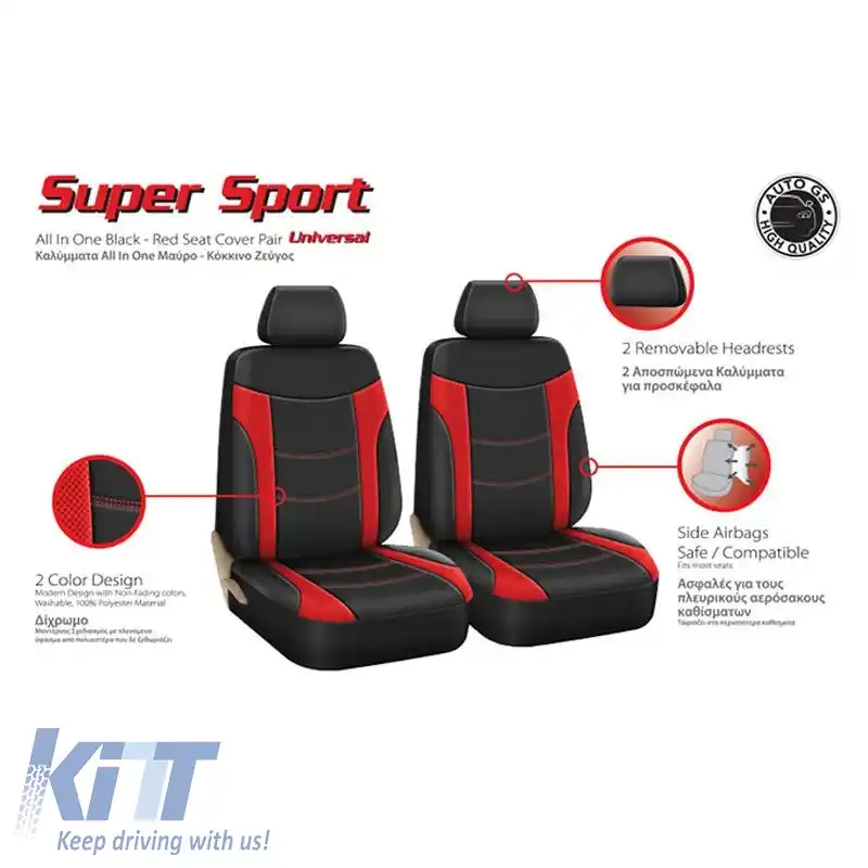 Huse de scaun Sport All In One Negru-Roșu Pachet de 4 Piese-image-6292446