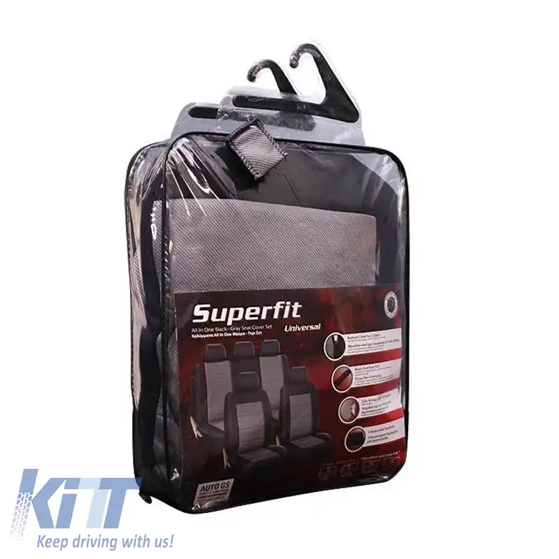 Huse de scaun Super Fit într-un set negru-gri, față-spate, 10 piese-image-6292485
