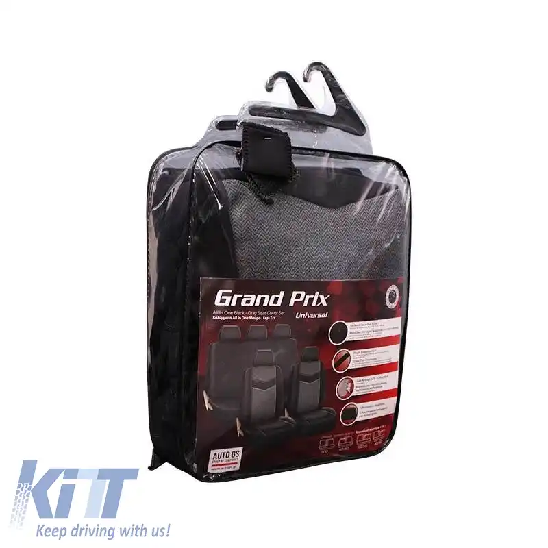 Huse de scaune Grand Prix All In One Set Negru-Gri 14 Piese Față-Spate-image-6292409
