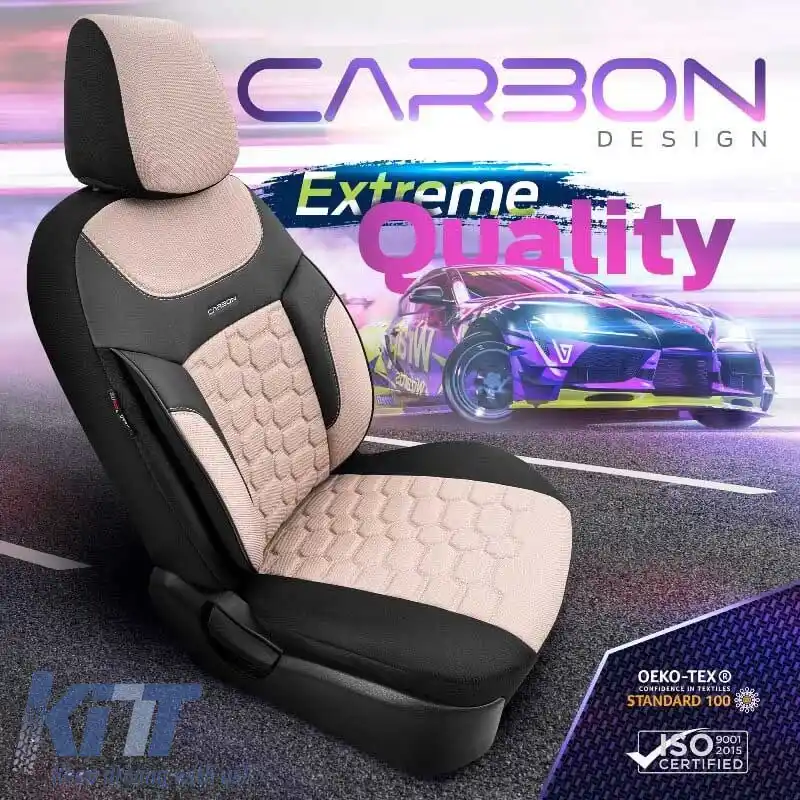 Huse de scaune Otom Carbon Design Universal Jacquard / Rachel / Piele artificială Set față / spate 11 piese Bej CRB-3403-image-6306221